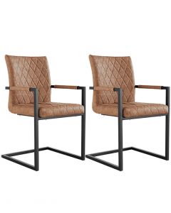 Tan Diamond Stitch Back Carver Dining Chairs - Pair