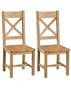 Country Oakham Cross Back Dining Chairs with Wooden Seat - Pair