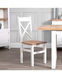 Earlham White Cross Back Chair with Wooden Seat
