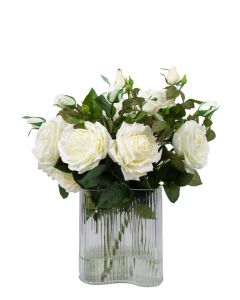 Cream Rose Arrangement (7 Stems) - Glass Vase