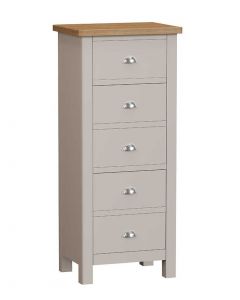 Sienna Painted Dove Grey 5 Drawer Narrow Chest
